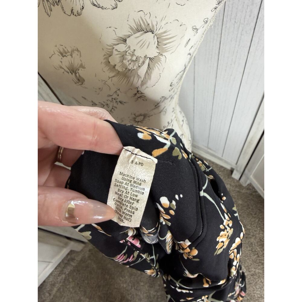 Vintage Floral Maxi Dress Black Cottage Core 70s 80s Long Sleeve Size Large - Picture 4 of 7